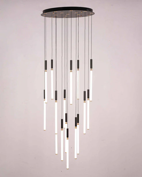 Noir Halo – 16-Light Black LED Chandelier with PC Diffuser