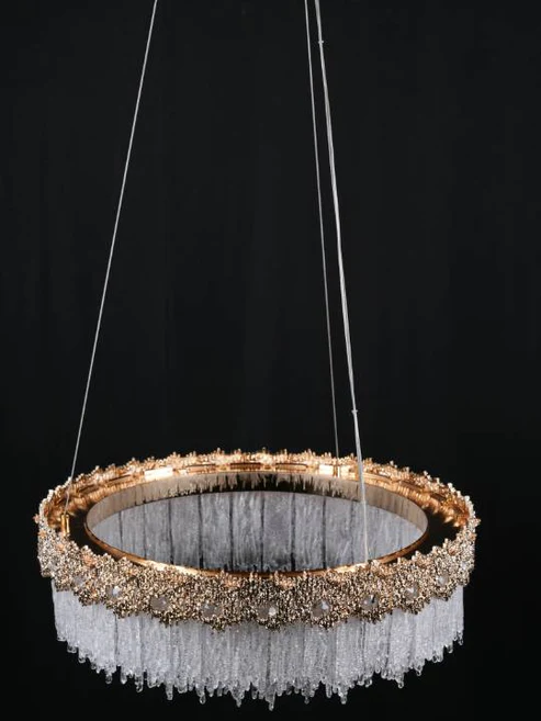 Golden Amber – 600mm Round LED Chandelier with Artisanal Glass Diffuser