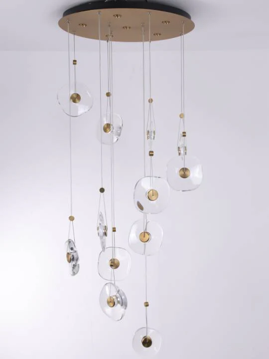 Luna Arc – Circular Gold Chandelier with Frosted Acrylic Diffusers