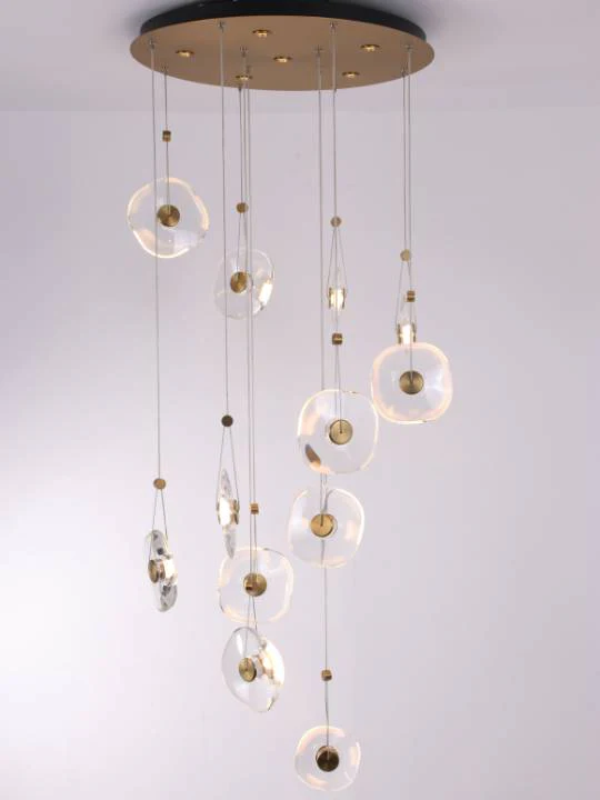 Luna Arc – Circular Gold Chandelier with Frosted Acrylic Diffusers