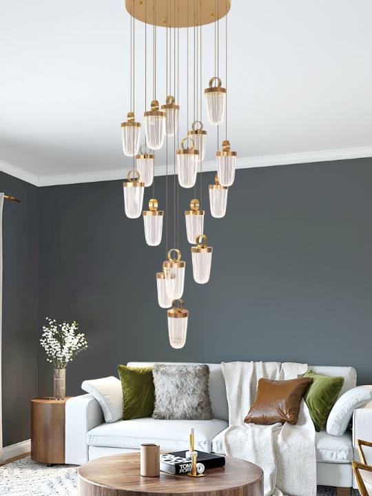 Lunara Drop – Multi-Layer Chandelier Cluster in French Gold