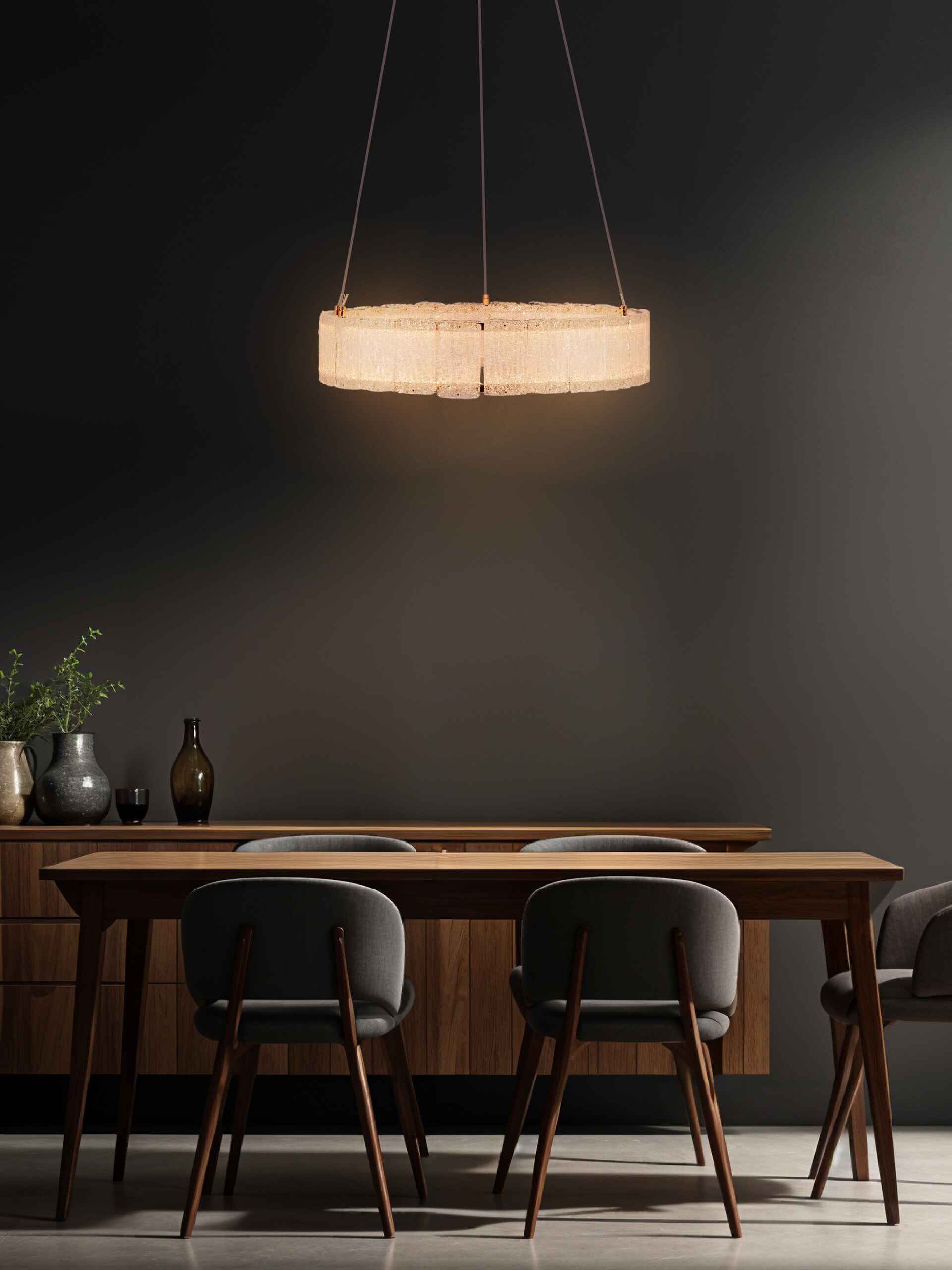 Lustrous Halo – 800mm Circular LED Chandelier with Handbrushed Glass