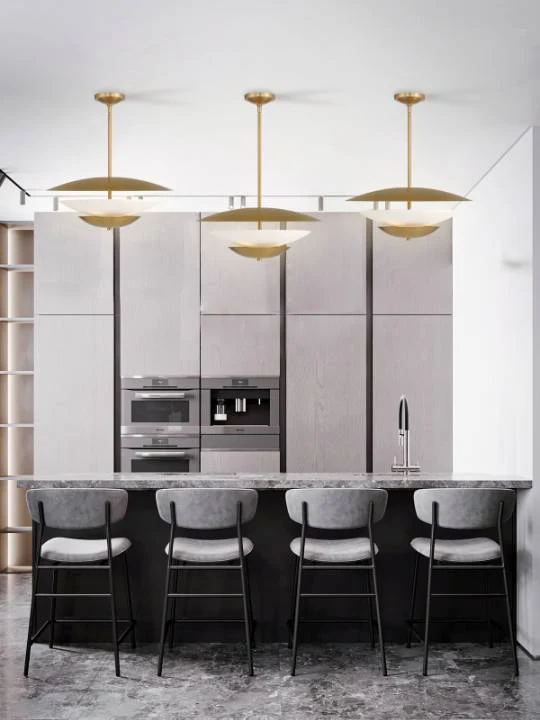 HaloNova – Modern Brass Chandelier with Faux Alabaster Discs