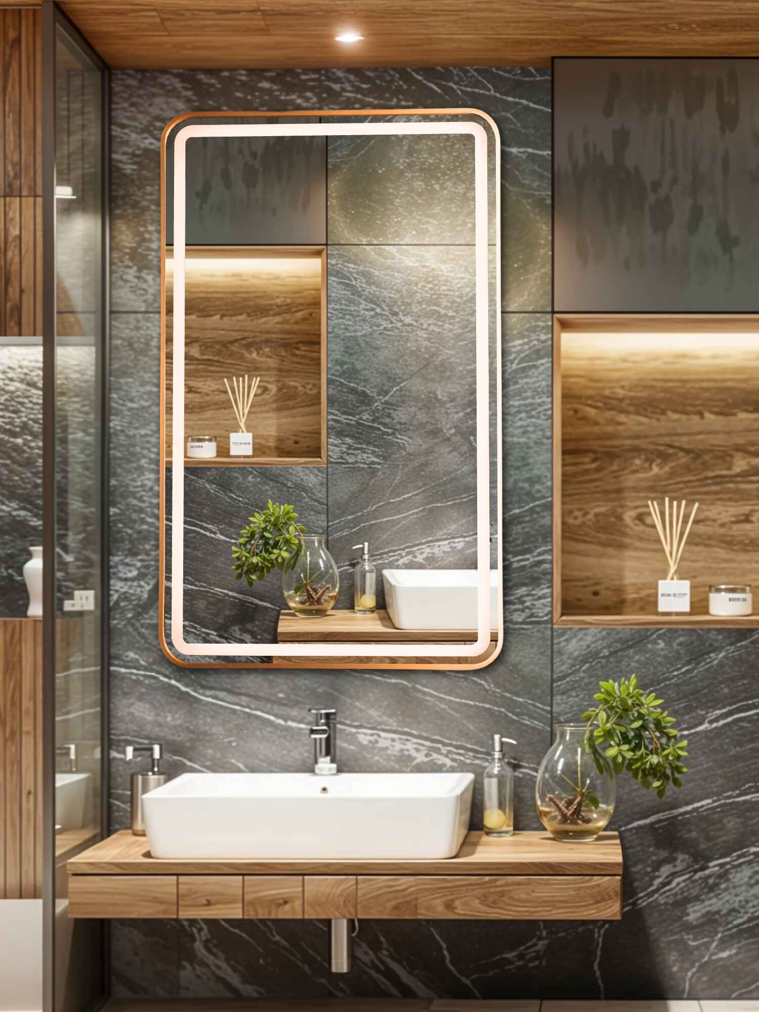 Illuminated Gold Mirror with Integrated LED – 30W \| 550 × 900mm