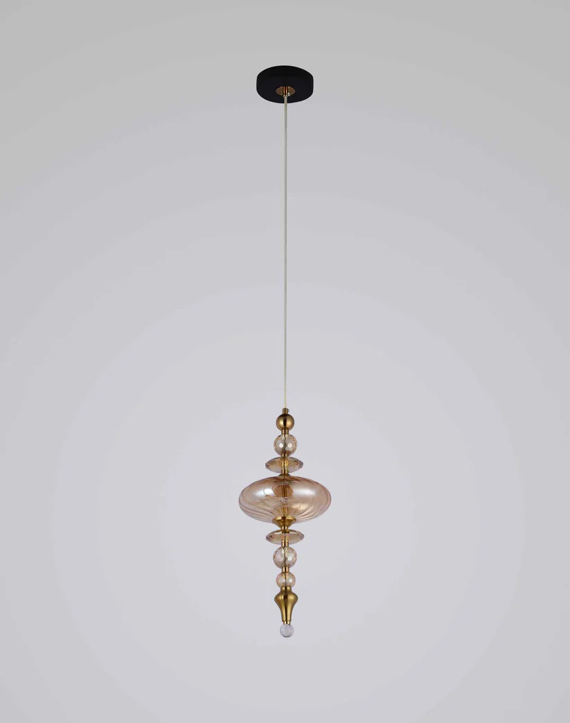 LumaDrop Pendant – Amber Glass & Gold Finish (7W LED)
