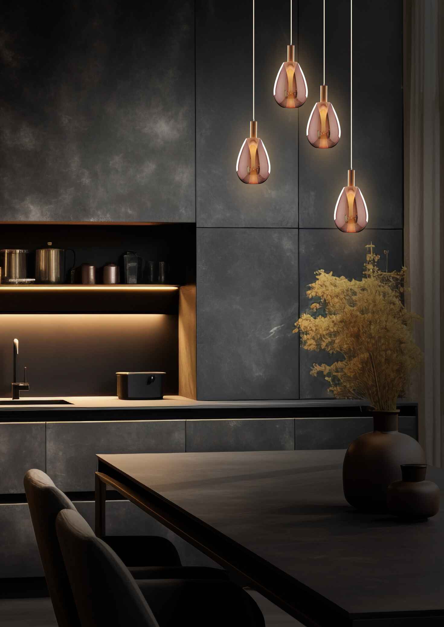 Aura Blush – Rose Gold Glass & Satin Gold LED Pendant (4W)