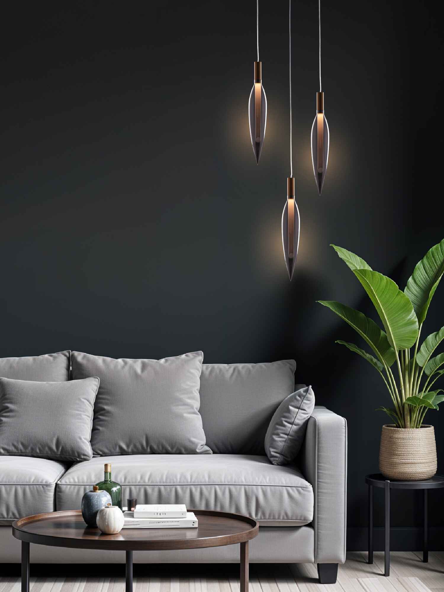 Linéa Glow – Smokey Glass & Matte Gold Slim LED Pendant (4.3W)
