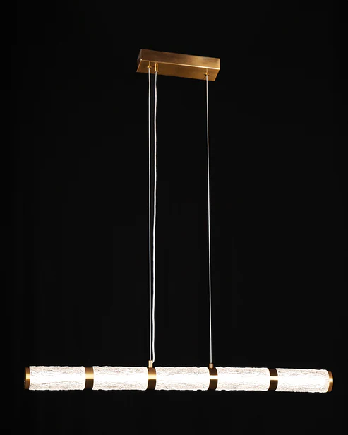 Vetra Linear Pendant – Satin Brass with Crackled Glass (26W LED, 3-CCT)