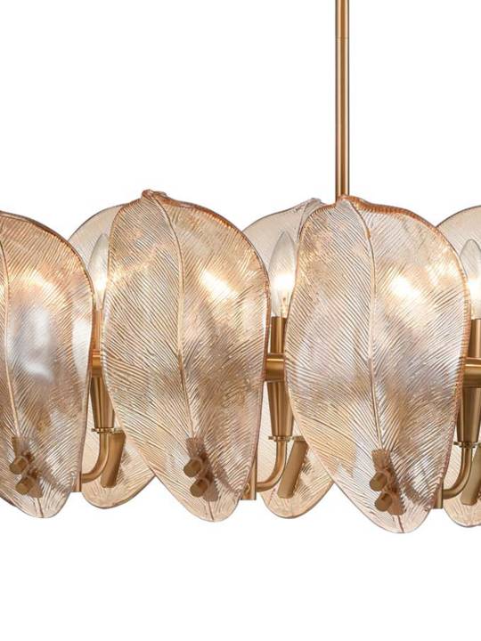Amber Linea – 12-Light Linear Pendant in Brass with Artisan Glass