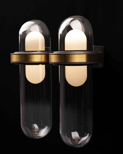 Twin Smoky Glass Wall Light in Gold – 2 x 5W LED