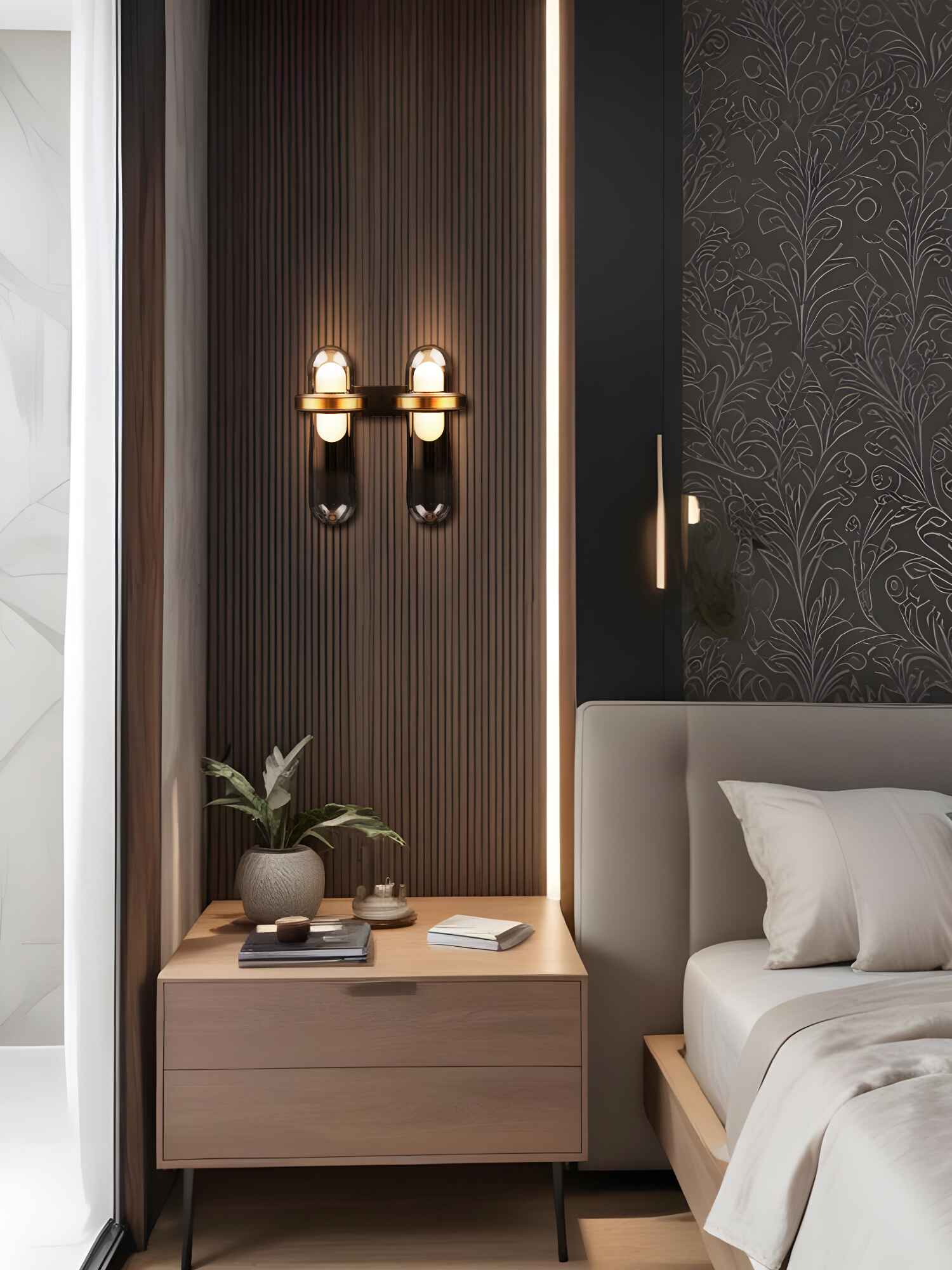 Twin Smoky Glass Wall Light in Gold – 2 x 5W LED