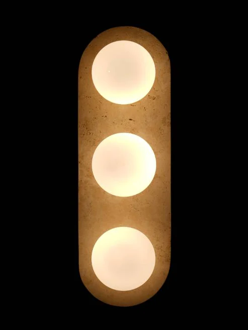 Beige Stone Wall Light with Milky Glass – 3-Light G9 Fixture