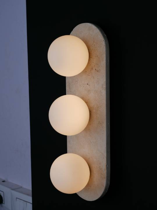 Beige Stone Wall Light with Milky Glass – 3-Light G9 Fixture