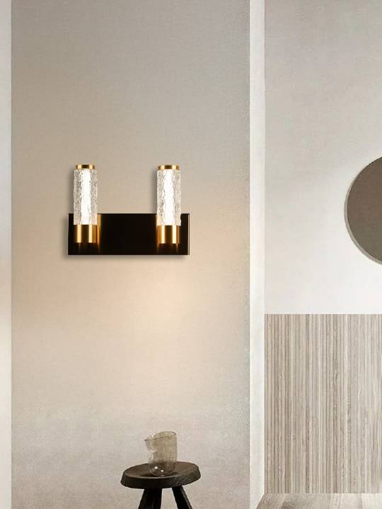 Crackled Glass LED Wall Light – 10W | Satin Brass Finish