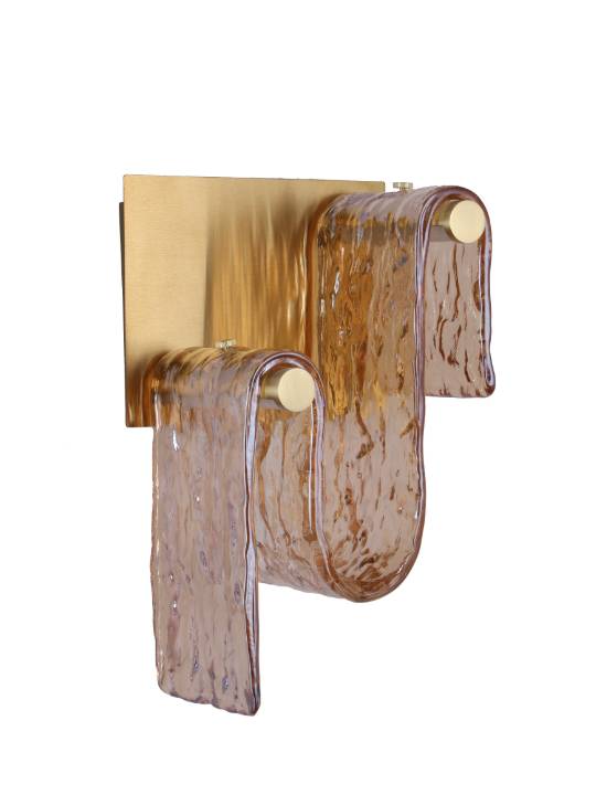 Amber Glass Wall Light – Gold Finish with Warm LED (9W)