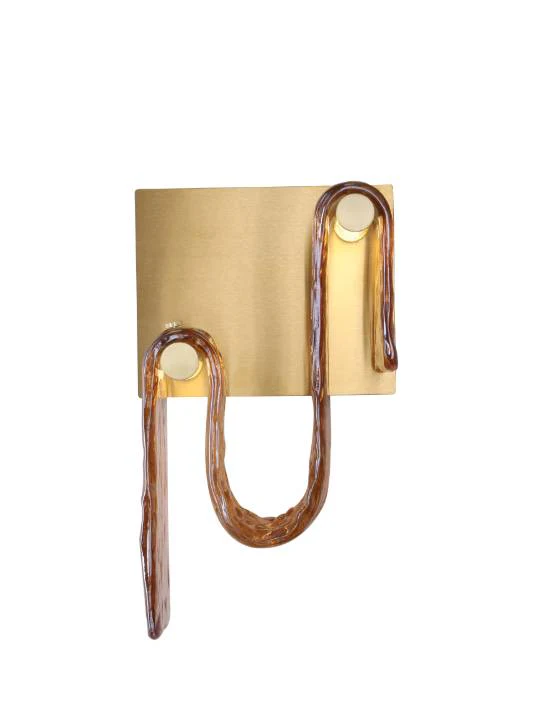 Amber Glass Wall Light – Gold Finish with Warm LED (9W)