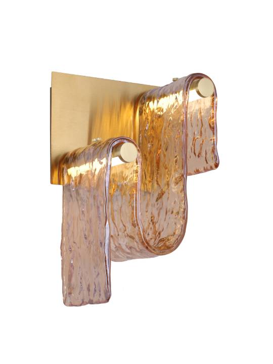 Amber Glass Wall Light – Gold Finish with Warm LED (9W)